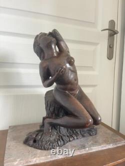 Ancien Sculpture Statue Femme Nue Signé THOMAS Poterie Bavent Terre Cuite Vernis