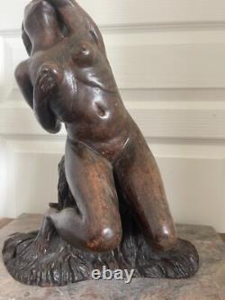 Ancien Sculpture Statue Femme Nue Signé THOMAS Poterie Bavent Terre Cuite Vernis