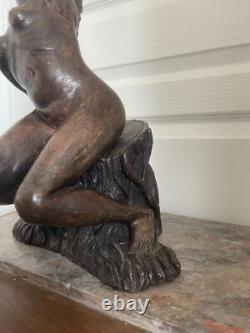 Ancien Sculpture Statue Femme Nue Signé THOMAS Poterie Bavent Terre Cuite Vernis