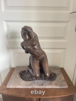 Ancien Sculpture Statue Femme Nue Signé THOMAS Poterie Bavent Terre Cuite Vernis