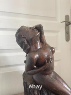 Ancien Sculpture Statue Femme Nue Signé THOMAS Poterie Bavent Terre Cuite Vernis