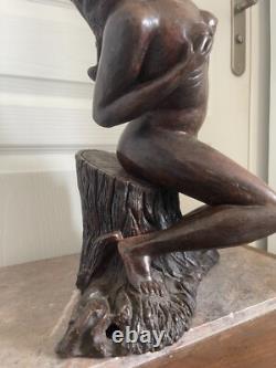 Ancien Sculpture Statue Femme Nue Signé THOMAS Poterie Bavent Terre Cuite Vernis