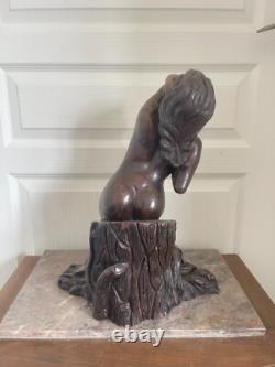 Ancien Sculpture Statue Femme Nue Signé THOMAS Poterie Bavent Terre Cuite Vernis