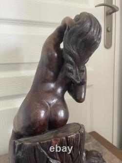 Ancien Sculpture Statue Femme Nue Signé THOMAS Poterie Bavent Terre Cuite Vernis