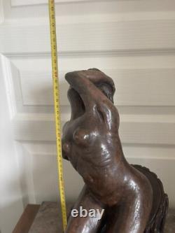 Ancien Sculpture Statue Femme Nue Signé THOMAS Poterie Bavent Terre Cuite Vernis