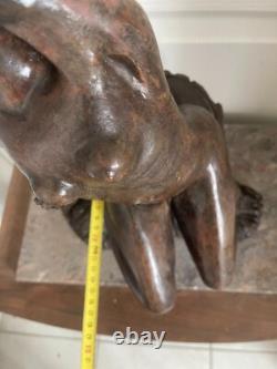 Ancien Sculpture Statue Femme Nue Signé THOMAS Poterie Bavent Terre Cuite Vernis