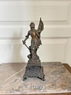 Ancien Sculpture Statue Régule XIXème JEANNE d'ARC Signé Charles RUCHOT 30cm
