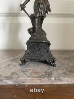 Ancien Sculpture Statue Régule XIXème JEANNE d'ARC Signé Charles RUCHOT 30cm