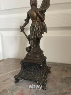Ancien Sculpture Statue Régule XIXème JEANNE d'ARC Signé Charles RUCHOT 30cm