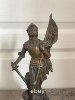 Ancien Sculpture Statue Régule XIXème JEANNE d'ARC Signé Charles RUCHOT 30cm