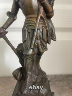 Ancien Sculpture Statue Régule XIXème JEANNE d'ARC Signé Charles RUCHOT 30cm
