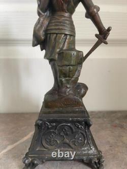 Ancien Sculpture Statue Régule XIXème JEANNE d'ARC Signé Charles RUCHOT 30cm
