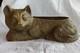 Ancien Sculpture Statue Vide Poche Jardinière Chat Laiton Old Brass Cat