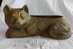 Ancien Sculpture Statue Vide Poche Jardinière Chat Laiton Old Brass Cat
