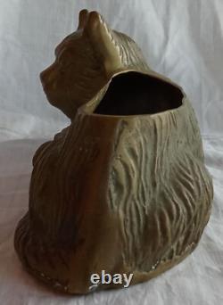 Ancien Sculpture Statue Vide Poche Jardinière Chat Laiton Old Brass Cat