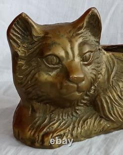 Ancien Sculpture Statue Vide Poche Jardinière Chat Laiton Old Brass Cat