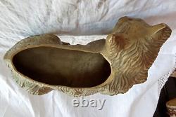Ancien Sculpture Statue Vide Poche Jardinière Chat Laiton Old Brass Cat