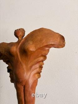Ancien Sculpture Terre Cuite Ange Victoire Signé Sur Socle Expressionniste