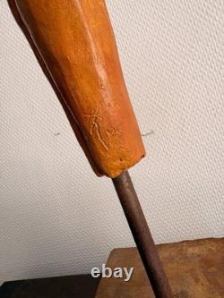 Ancien Sculpture Terre Cuite Ange Victoire Signé Sur Socle Expressionniste