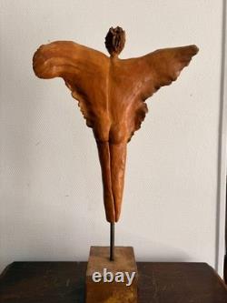 Ancien Sculpture Terre Cuite Ange Victoire Signé Sur Socle Expressionniste