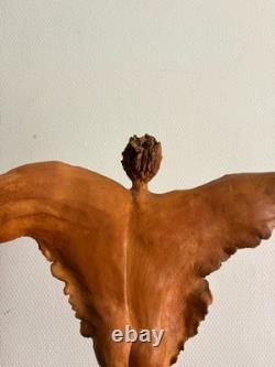 Ancien Sculpture Terre Cuite Ange Victoire Signé Sur Socle Expressionniste