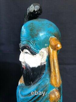 Ancien Sculpture sur Bois Chinois Polychrome Statue