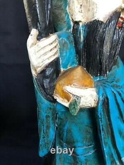 Ancien Sculpture sur Bois Chinois Polychrome Statue