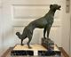 Ancien Statue Figurine Chien Régule Socle Marbre Signé L. Carvin