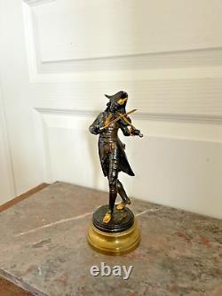 Ancien Statue Figurine Sculpture Violoniste Bronze Signé LALOUETTE Doré 24 cm