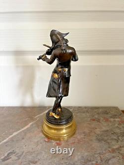 Ancien Statue Figurine Sculpture Violoniste Bronze Signé LALOUETTE Doré 24 cm
