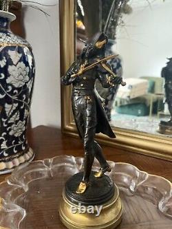 Ancien Statue Figurine Sculpture Violoniste Bronze Signé LALOUETTE Doré 24 cm