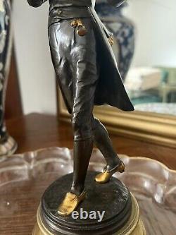 Ancien Statue Figurine Sculpture Violoniste Bronze Signé LALOUETTE Doré 24 cm
