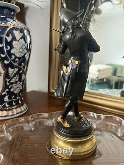 Ancien Statue Figurine Sculpture Violoniste Bronze Signé LALOUETTE Doré 24 cm