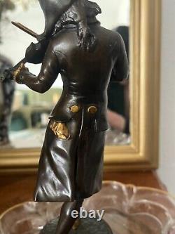 Ancien Statue Figurine Sculpture Violoniste Bronze Signé LALOUETTE Doré 24 cm