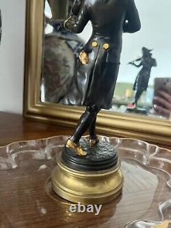 Ancien Statue Figurine Sculpture Violoniste Bronze Signé LALOUETTE Doré 24 cm
