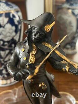 Ancien Statue Figurine Sculpture Violoniste Bronze Signé LALOUETTE Doré 24 cm