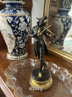 Ancien Statue Figurine Sculpture Violoniste Bronze Signé LALOUETTE Doré 24 cm