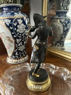 Ancien Statue Figurine Sculpture Violoniste Bronze Signé LALOUETTE Doré 24 cm