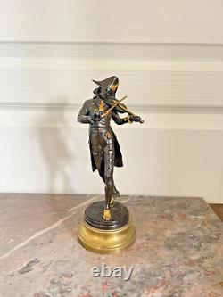 Ancien Statue Figurine Sculpture Violoniste Bronze Signé LALOUETTE Doré 24 cm