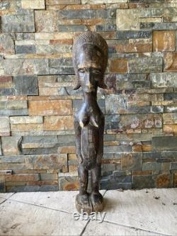 Ancien Statue Sculpture Art Africain Feminine Tribal Primitif Baoulé Cote Ivoire