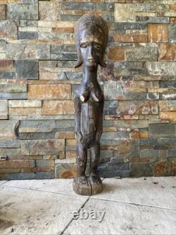 Ancien Statue Sculpture Art Africain Feminine Tribal Primitif Baoulé Cote Ivoire