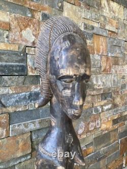 Ancien Statue Sculpture Art Africain Feminine Tribal Primitif Baoulé Cote Ivoire