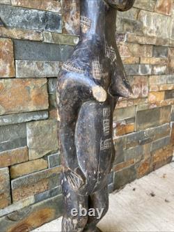 Ancien Statue Sculpture Art Africain Feminine Tribal Primitif Baoulé Cote Ivoire