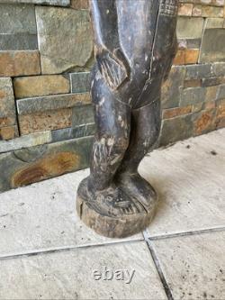 Ancien Statue Sculpture Art Africain Feminine Tribal Primitif Baoulé Cote Ivoire