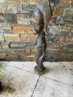 Ancien Statue Sculpture Art Africain Feminine Tribal Primitif Baoulé Cote Ivoire