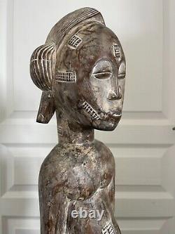 Ancien Statue Sculpture Art Africain Feminine Tribal Primitif Baoulé Cote Ivoire