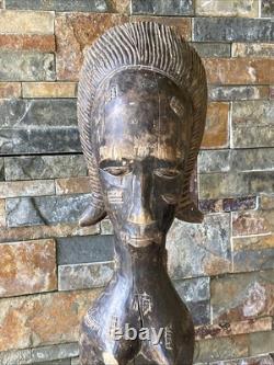 Ancien Statue Sculpture Art Africain Feminine Tribal Primitif Baoulé Cote Ivoire