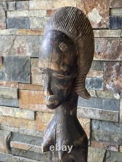 Ancien Statue Sculpture Art Africain Feminine Tribal Primitif Baoulé Cote Ivoire