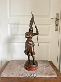 Ancien Statue Sculpture BRONZE S. Kinsburger JEANNE J'ARC 5Kg 45 cm 18ème XIXème