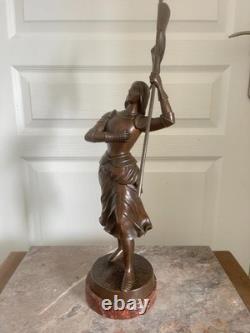 Ancien Statue Sculpture BRONZE S. Kinsburger JEANNE J'ARC 5Kg 45 cm 18ème XIXème